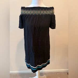 Miken Swim Black Off-Shoulder Coverup with Colorful Embroidery Size Medium